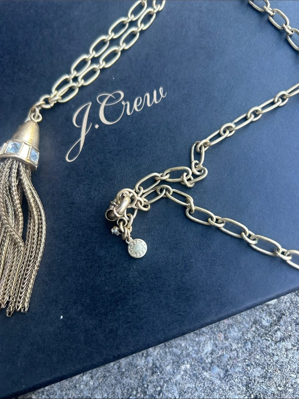 J. Crew Triple Tassel Gold Chain Necklace